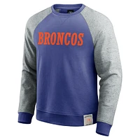 Men's Darius Rucker Collection by Fanatics Royal/Heather Gray Denver Broncos Throwback Color Block Raglan Pullover Sweatshirt