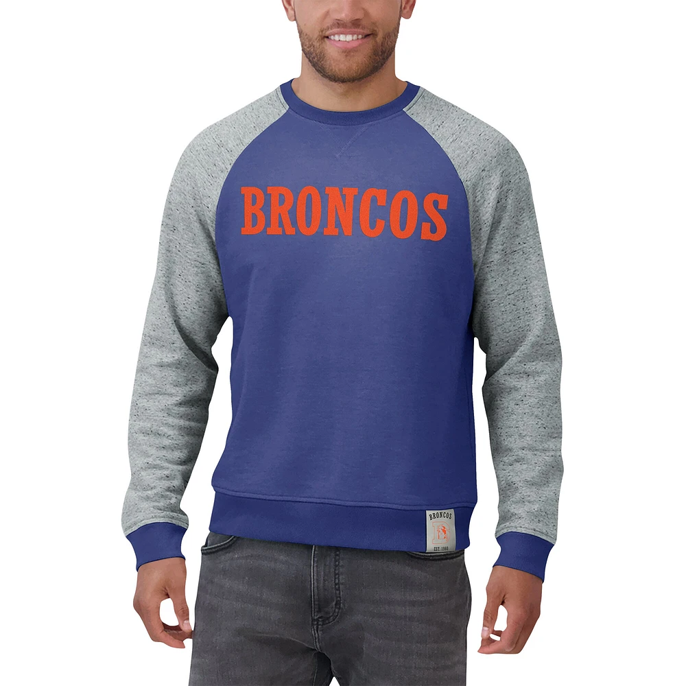 Men's Darius Rucker Collection by Fanatics Royal/Heather Gray Denver Broncos Throwback Color Block Raglan Pullover Sweatshirt