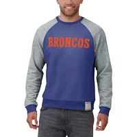 Men's Darius Rucker Collection by Fanatics Royal/Heather Gray Denver Broncos Throwback Color Block Raglan Pullover Sweatshirt