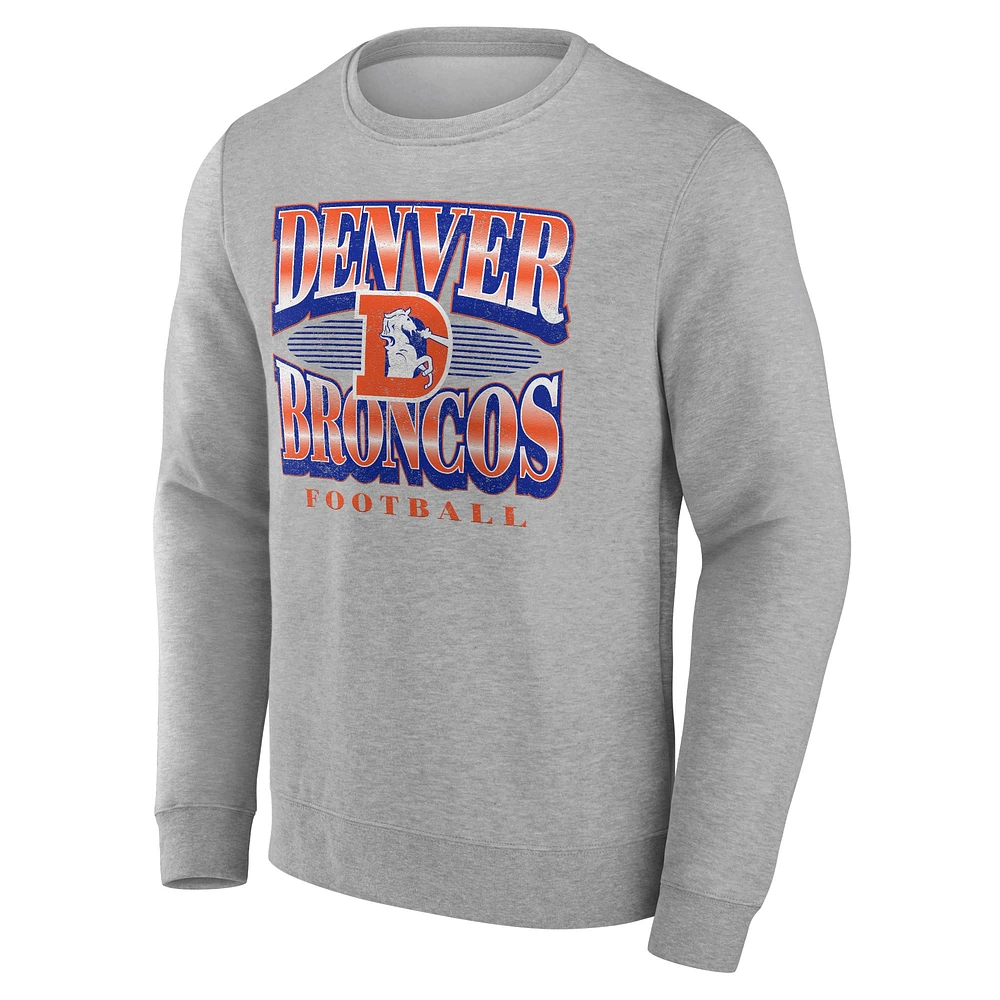 Men's Fanatics Heather Gray Denver Broncos Chance Throwback Fleece Pullover Sweatshirt
