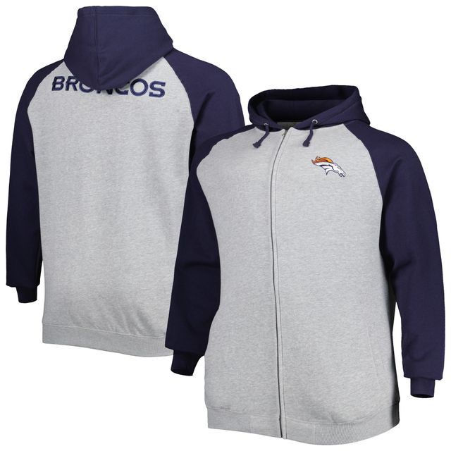 Veste à capuche raglan en polaire Big & Tall pour hommes, gris chiné, Denver Broncos, chiné