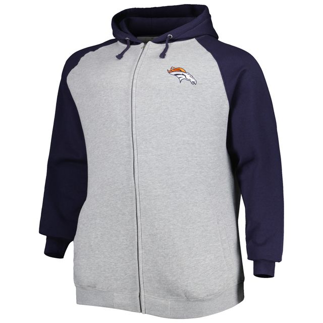 Veste à capuche raglan en polaire Big & Tall pour hommes, gris chiné, Denver Broncos, chiné