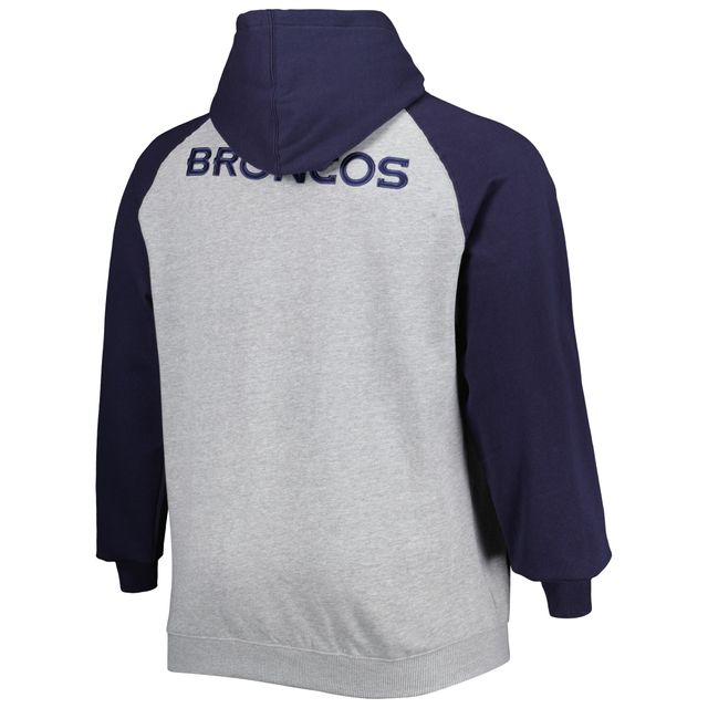 Veste à capuche raglan en polaire Big & Tall pour hommes, gris chiné, Denver Broncos, chiné