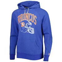 Men's Homage Royal Denver Broncos Retro Helmet Tri-Blend Raglan Pullover Hoodie