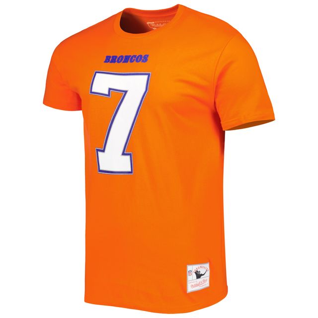 T-shirt avec nom et numéro de joueur retraité Mitchell & Ness John Elway Orange Denver Broncos pour hommes