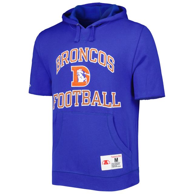 Chandail à capuchon manches courtes délavé Royal Denver Broncos Mitchell & Ness pour homme