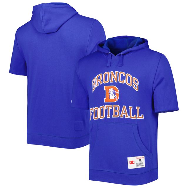 Chandail à capuchon manches courtes délavé Royal Denver Broncos Mitchell & Ness pour homme