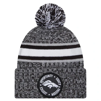 Bonnet en tricot à revers Inspire Change New Era noir Denver Broncos pour hommes avec pompon