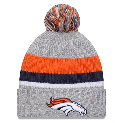 Men's New Era Heather Gray Denver Broncos Cuffed Knit Hat with Pom