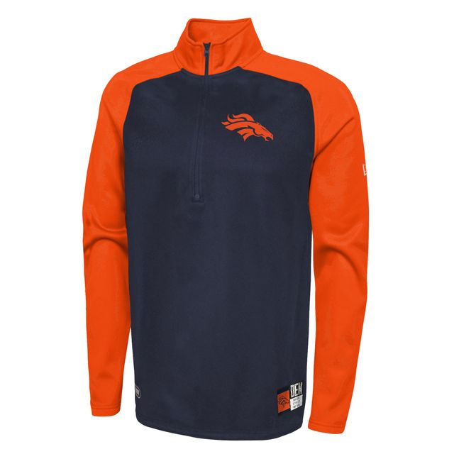 Veste à demi-glissière raglan New Era Denver Broncos Combine Authentic O-Line pour homme, bleu marine