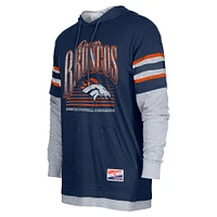 Men's New Era Navy Denver Broncos Twofer Long Sleeve Hooded T-Shirt