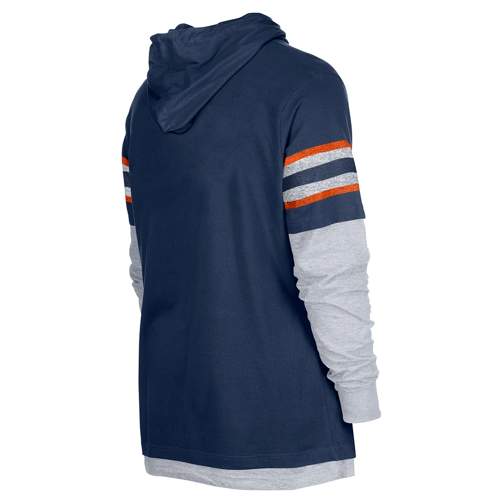 Men's New Era Navy Denver Broncos Twofer Long Sleeve Hooded T-Shirt