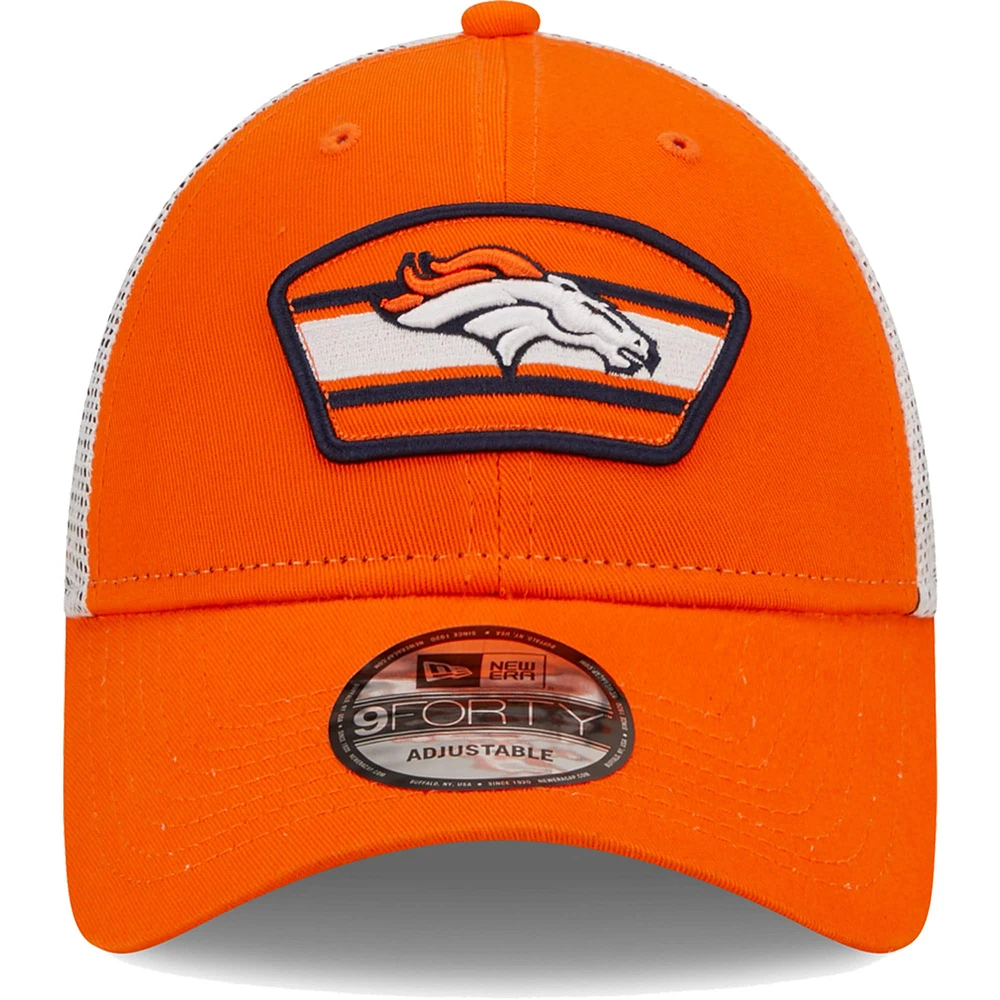 Men's New Era Orange/White Denver Broncos Logo Patch Trucker 9FORTY Snapback Hat