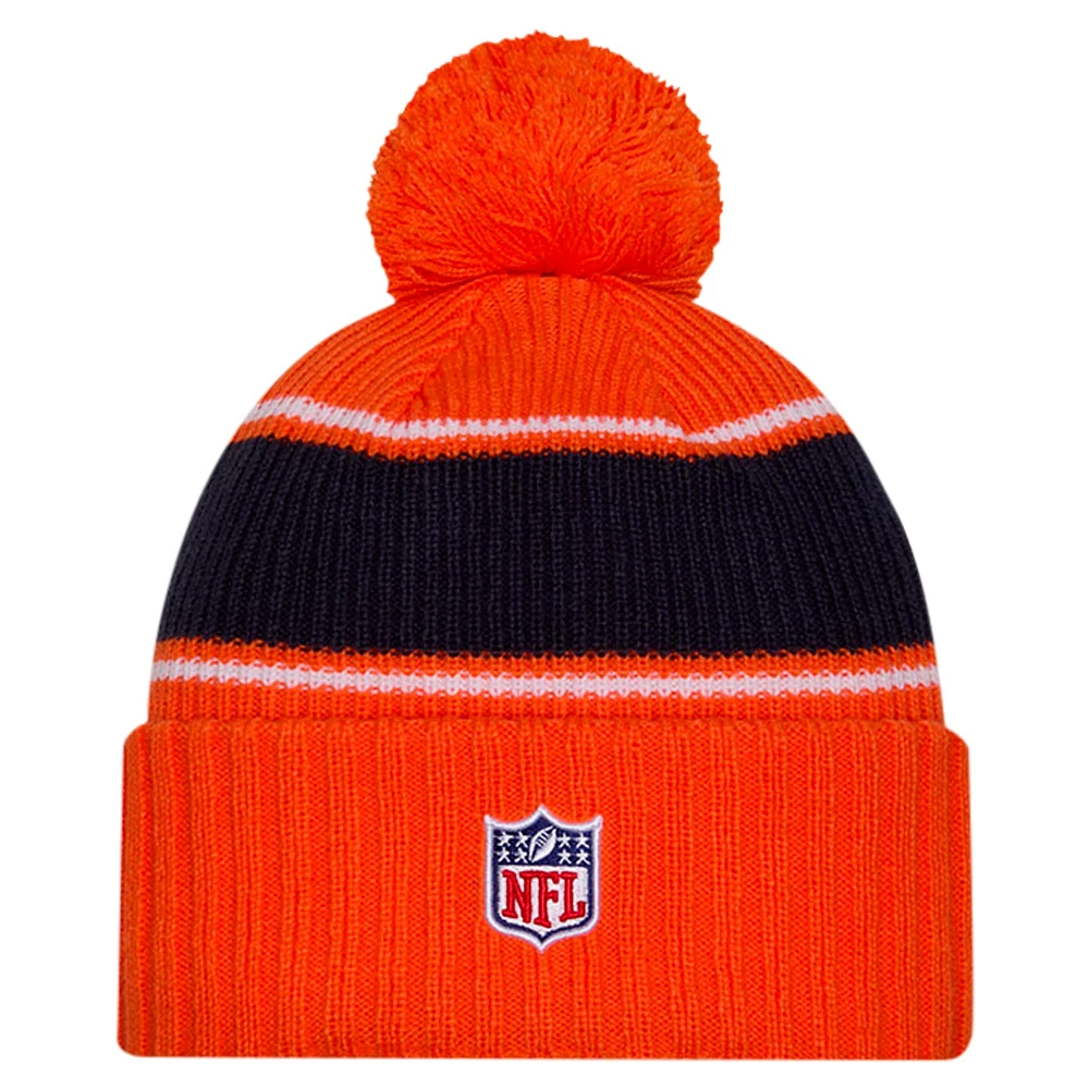 Men's New Era Orange Denver Broncos 2024 Sideline Sport Cuffed Knit Hat with Pom