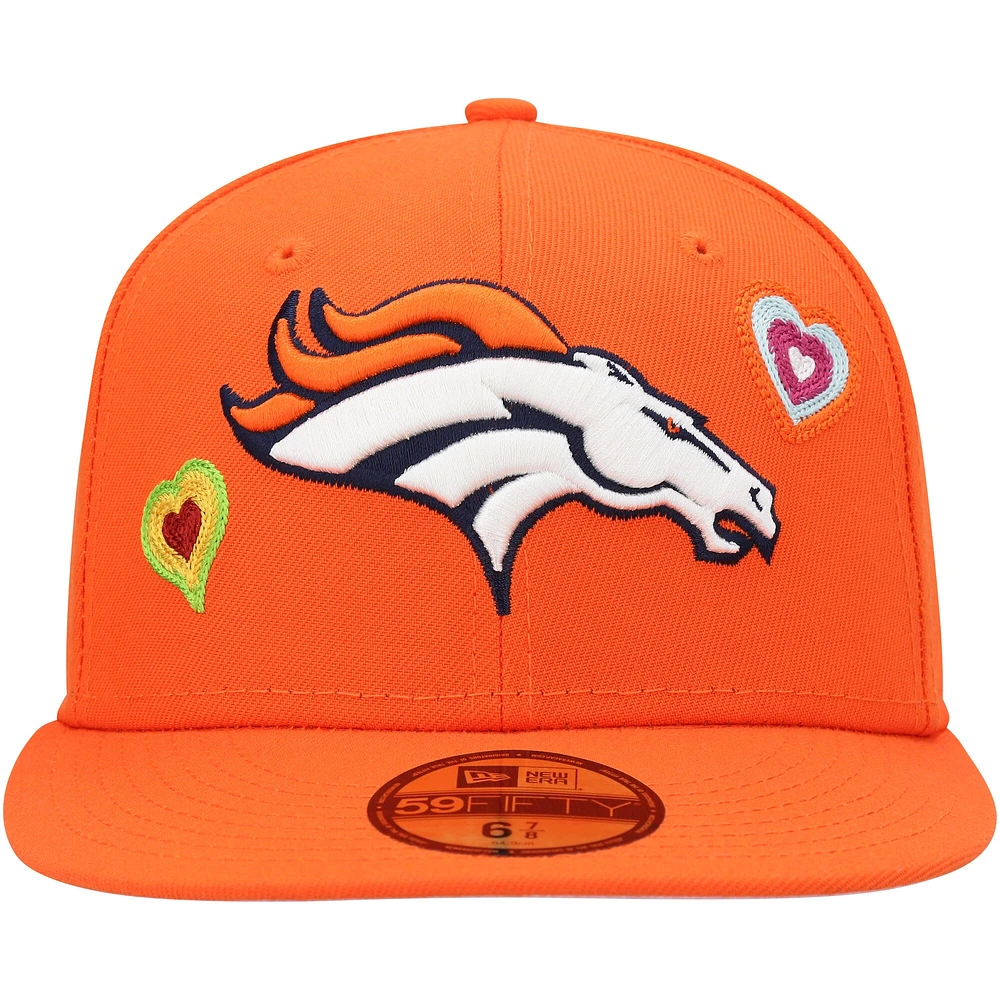 Men's New Era Orange Denver Broncos Chain Stitch Heart 59FIFTY Fitted Hat