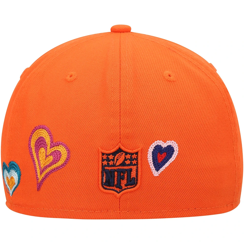Men's New Era Orange Denver Broncos Chain Stitch Heart 59FIFTY Fitted Hat