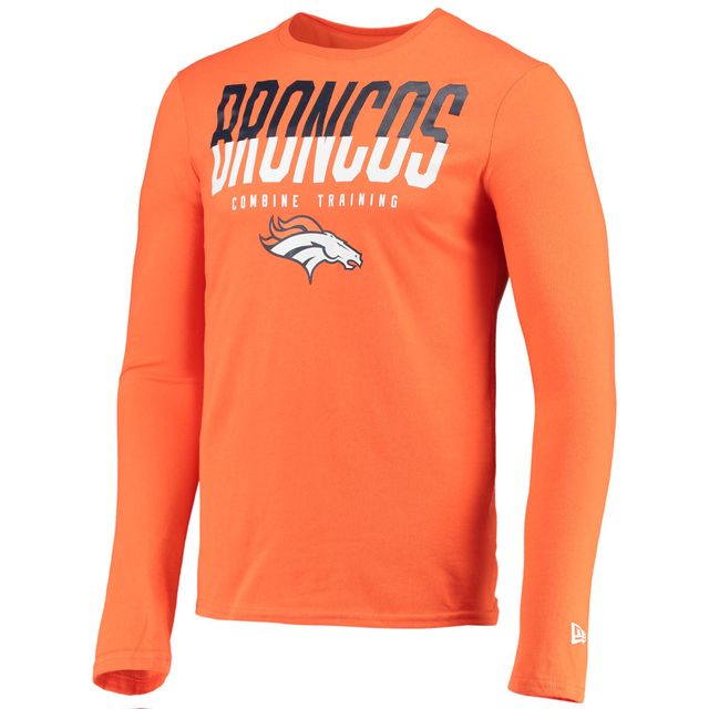 T-shirt à manches longues pour hommes New Era Orange Denver Broncos Combine Authentic Split Line