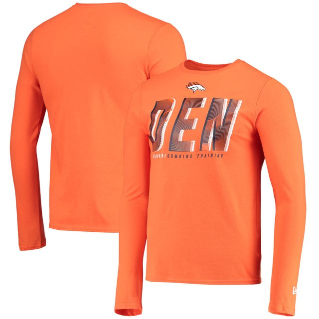 T-shirt à manches longues New Era orange Denver Broncos Combine Authentic Static Abbreviation pour homme