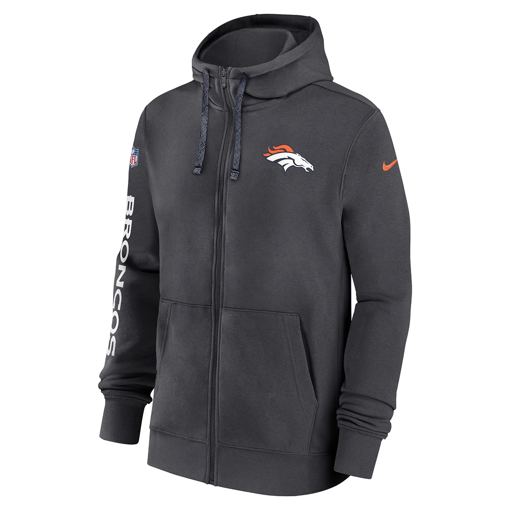 Men's Nike Anthracite Denver Broncos 2024 Sideline Club Full-Zip Hoodie