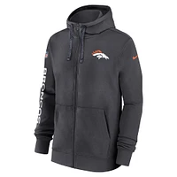 Men's Nike Anthracite Denver Broncos 2024 Sideline Club Full-Zip Hoodie