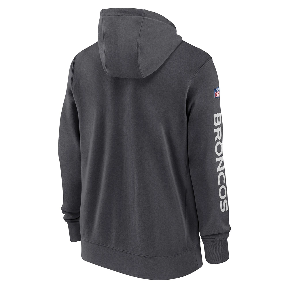 Men's Nike Anthracite Denver Broncos 2024 Sideline Club Full-Zip Hoodie