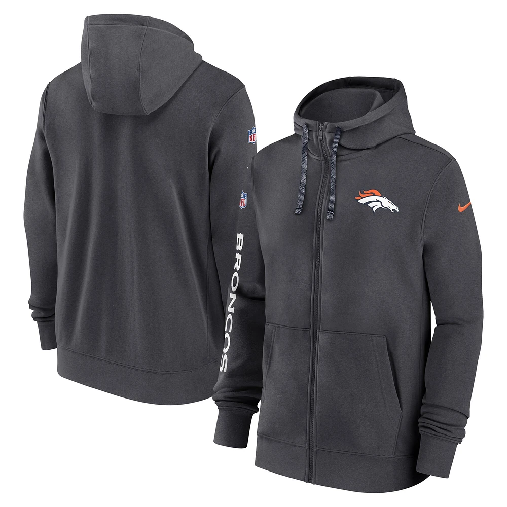 Men's Nike Anthracite Denver Broncos 2024 Sideline Club Full-Zip Hoodie