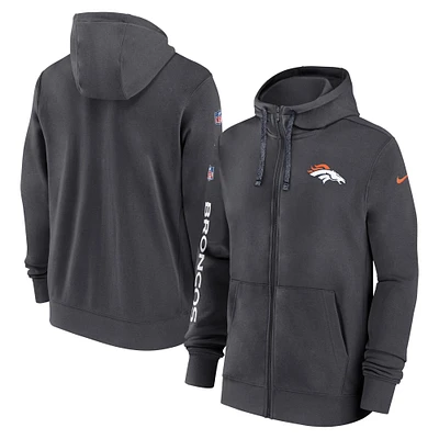 Men's Nike Anthracite Denver Broncos 2024 Sideline Club Full-Zip Hoodie