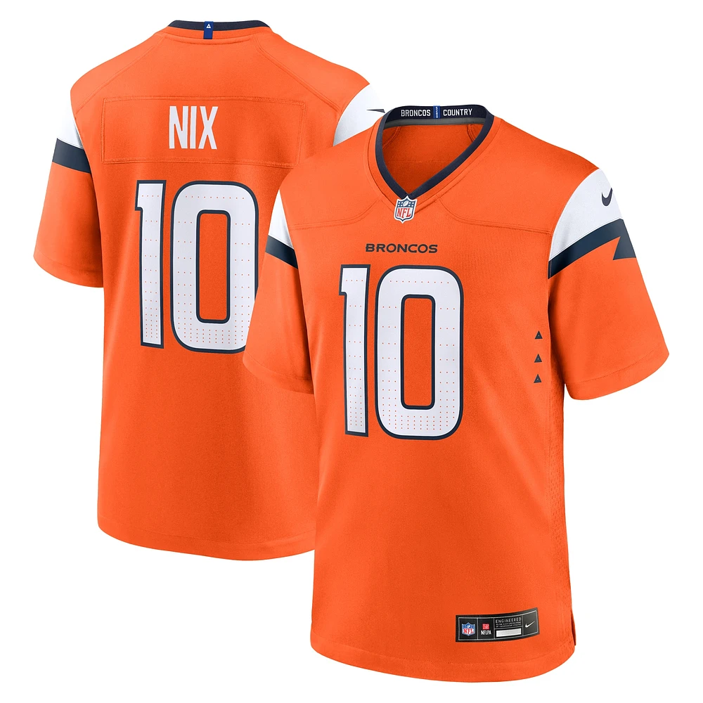 Maillot de jeu joueur Nike Bo Nix Orange Denver Broncos pour homme