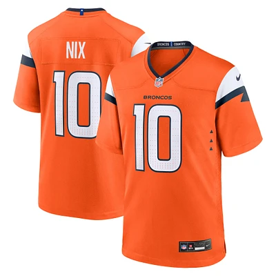 Maillot de jeu joueur Nike Bo Nix Orange Denver Broncos pour homme