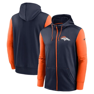 Men's Nike Navy/Orange Denver Broncos Colorblock Performance Hoodie Full-Zip Sweatshirt