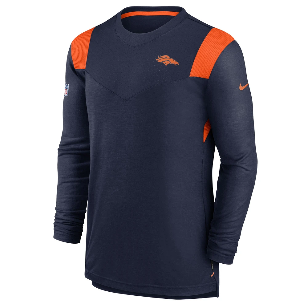 T-shirt à manches longues pour homme Nike Denver Broncos Sideline Performance - Bleu marine/orange