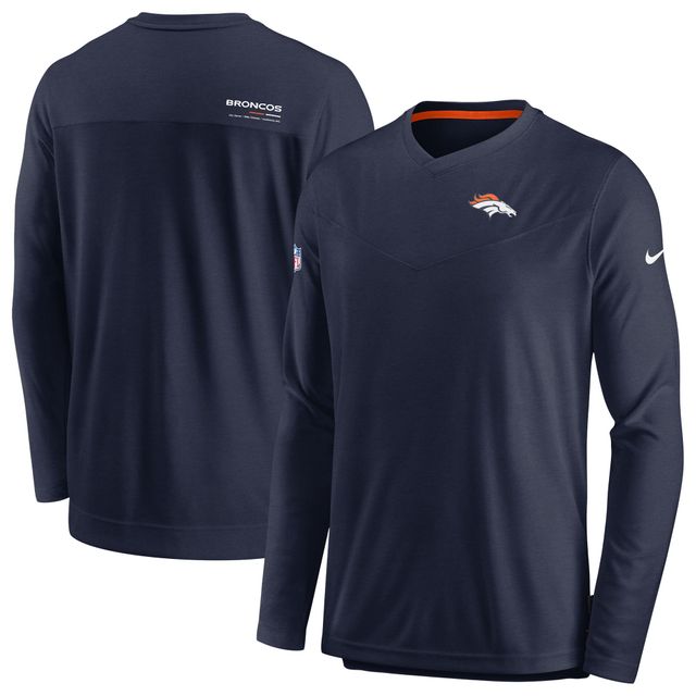 T-shirt de performance à manches longues et encolure en V pour homme Nike Denver Broncos Sideline Coach Chevron Lock Up - Bleu marine