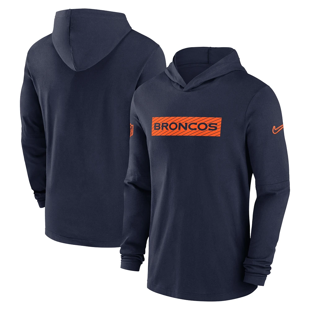 T-shirt à manches longues Nike pour hommes, bleu marine, Denver Broncos Sideline, Performance
