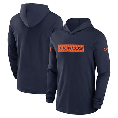 T-shirt à manches longues Nike pour hommes, bleu marine, Denver Broncos Sideline, Performance