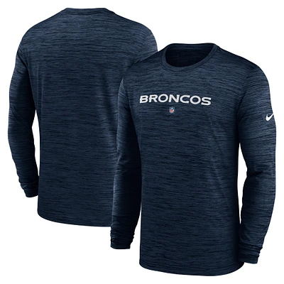 T-shirt à manches longues Nike Denver Broncos Sideline Team Velocity Performance pour homme - Bleu marine