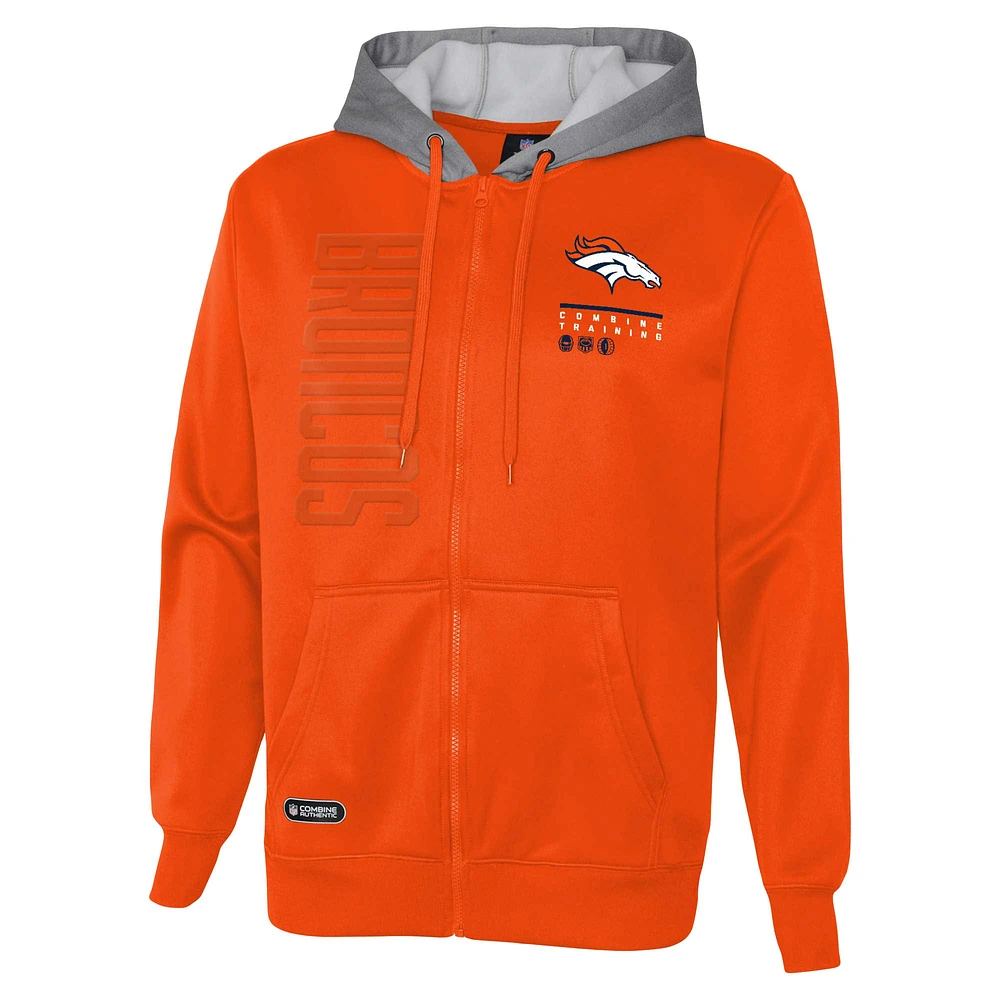 Men's Orange Denver Broncos Combine Authentic Field Play Full-Zip Hoodie Sweatshirt