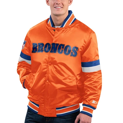 Veste universitaire à bouton-pression en satin pour hommes Starter Orange Denver Broncos Gridiron Classics Home Game