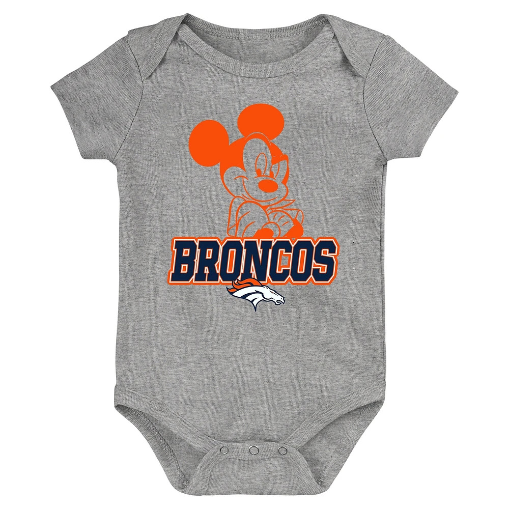 Newborn & Infant Orange/Navy/Gray Denver Broncos Three-Piece Disney Game Time Bodysuit Set