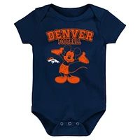 Newborn & Infant Orange/Navy/Gray Denver Broncos Three-Piece Disney Game Time Bodysuit Set