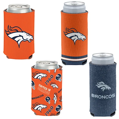 WinCraft Denver Broncos, paquet de 4, 12 oz. Ensemble refroidisseur de canettes et de canettes minces