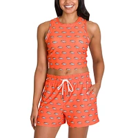 Women's Concepts Sport Denver Broncos Gauge Allover Print Cropped Tank Top & Shorts Sleep Set