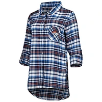 Women's Concepts Sport Navy Denver Broncos Mainstay Plaid Full-Button Long Sleeve Nightshirt