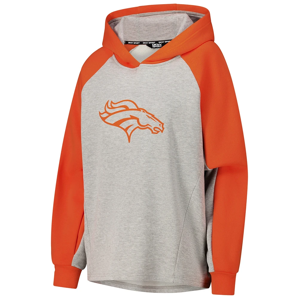 Women's DKNY Sport Gray/Orange Denver Broncos Joy Cropped Raglan Pullover Hoodie