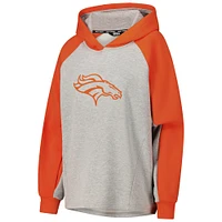 Women's DKNY Sport Gray/Orange Denver Broncos Joy Cropped Raglan Pullover Hoodie