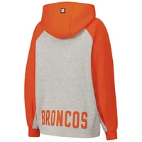 Women's DKNY Sport Gray/Orange Denver Broncos Joy Cropped Raglan Pullover Hoodie