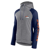 Women's Fanatics Gray/Navy Denver Broncos Blind Side Raglan Full-Zip Hoodie