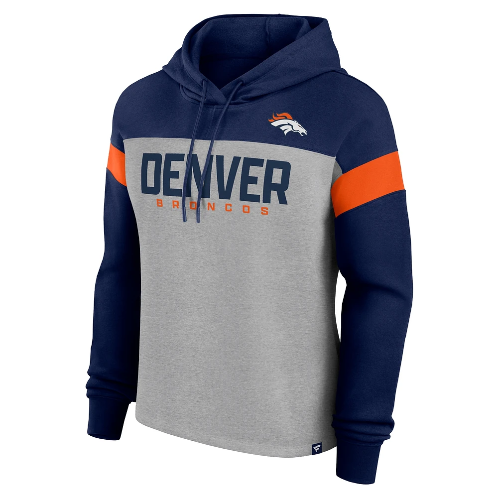 Women's Fanatics Heather Gray/Navy Denver Broncos Bold Play Call Pullover Hoodie
