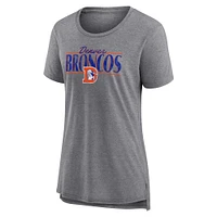Women's Fanatics Heather Gray Denver Broncos Up the Middle Tri-Blend T-Shirt
