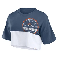 Women's Fanatics Navy/White Denver Broncos Boxy Color Split Cropped T-Shirt