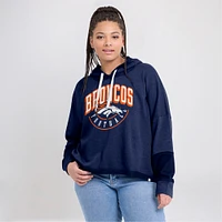 Women's Fanatics Navy Denver Broncos Lightewight Modest Crop Lounge Helmet Arch Pullover Hoodie